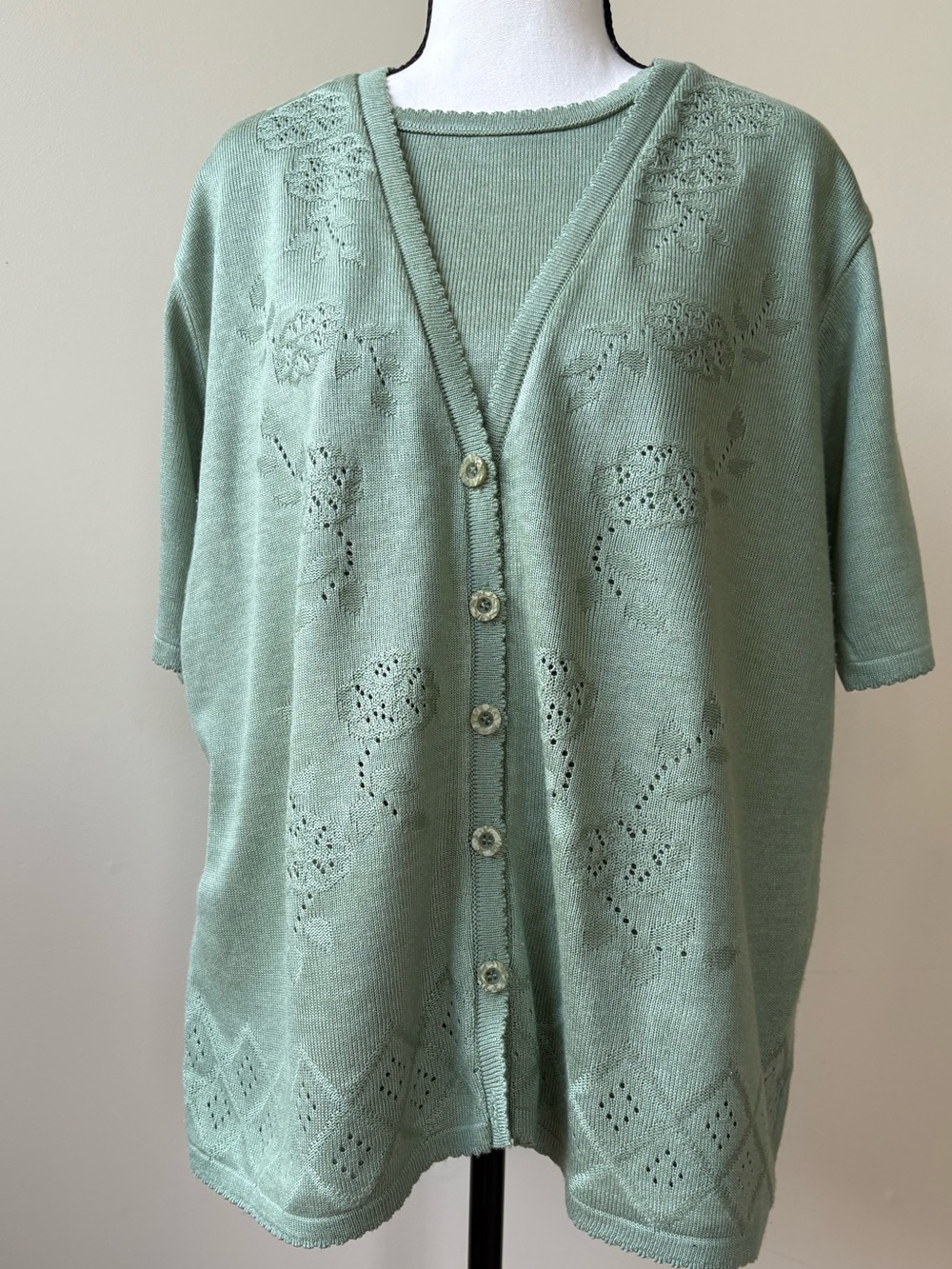Alfred Dunner Sage Green Knit Short Sleeve Top - SIZE XL - MADE IN USA